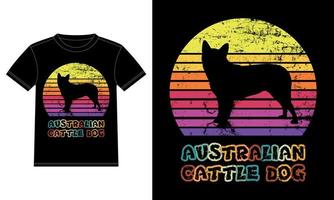 Funny Australian Cattle Dog Vintage Retro Sunset Silhouette Gifts Dog Lover Dog Owner Essential T-Shirt vector