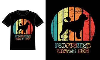 Funny Portuguese Water Dog Vintage Retro Sunset Silhouette Gifts Dog Lover Dog Owner Essential T-Shirt vector