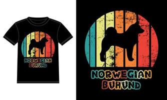 divertido noruego buhund retro vintage puesta de sol camiseta plantilla de diseño, tablero de buhund noruego, pegatina de ventana de coche, vaina, cubierta, fondo blanco aislado, regalo de silueta para amante de buhund noruego vector