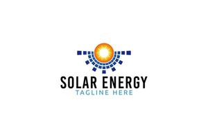 solar energy logo with a combination of sun and solar panels as the icon. vector