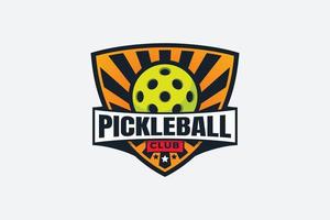 pickleball club logo with a ball, shield, and stars. vector