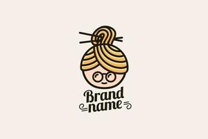 grandma noodle logo with a combination of grandma's face, noodles and chopsticks. vector