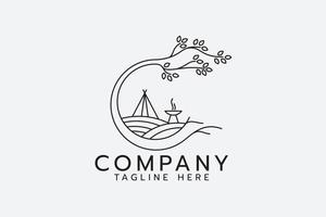 fun camp logo with beauty tree, tent and grill vector