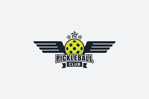 pickleball logo with a combination of a ball, wings and stars. vector