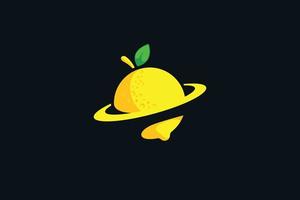 lemon planet logo with a combination of a lemon, planet, and leaf. vector