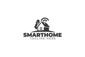 smart home logo with a combination of a house, wifi signal, and green environtment for any business. vector