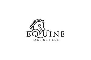 logotipo equino con una elegante combinación de equino o caballo y hojas. vector