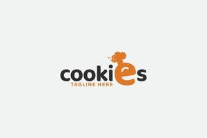 logotipo de galletas divertidas con una combinación de cabeza de chef y galletas como letra e para cualquier negocio, especialmente para tienda de galletas, panadería, pastelería, etc. vector