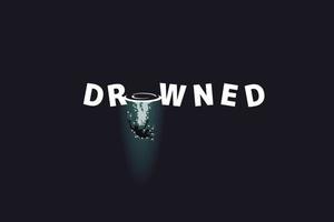 creative drowning logo with a man sinking into the ocean with the waves forming the letter O vector