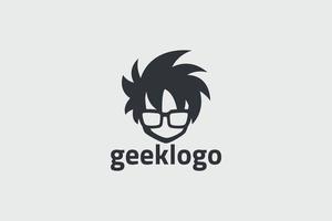 logotipo geek con cabeza de niño para cualquier negocio. vector