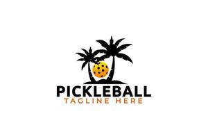 logotipo de pickleball island con pelota y palmas para cualquier negocio, especialmente para club deportivo, equipo, asociación, comunidad, etc. vector