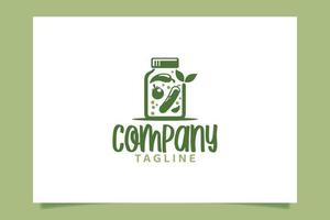 Pickles logo vector graphic with cucumber and other ingredients in a jar.