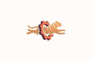 tiger and gear logo with a tiger jumping through a gear. vector