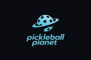 logotipo simple de pickleball planet con una combinación de pickleball y un planeta vector