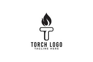 torch logo with a combination of a torch and letter T as the icon. vector