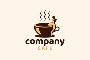 relax cafe logo with a combination of a coffee cup and relaxed people for any business especially for cafe, coffee shop, beverage, therapy, health care, etc. vector