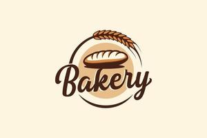 un logotipo de panadería simple, llamativo y delicioso con pan y trigo. vector