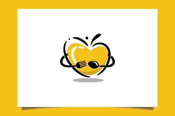 Eat Lover Logo with a fork and spoon like a hand hugging a heart