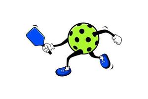 logotipo de pickleball con personaje de dibujos animados en posición de derecha, para cualquier negocio, especialmente para hacer un logotipo, carteles, volantes, pegatinas, memes, etc. vector