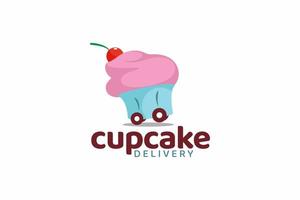 logotipo de cupcake de entrega para cualquier negocio, especialmente para la entrega de pasteles o cupcakes, tienda, panadería, cafetería, etc. vector