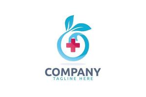 medical care logo with a combination of a cross, hand, and leaf as the icon. vector