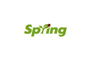 spring logo with a combination of spring lettering, ladybug and sprout, in refreshing green color. vector