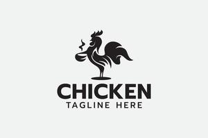 chicken soup and cafe logo with a rooster holding a bowl. vector