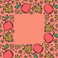 Red apples and maple leaves background with place for text. Seamless autumn pattern with apples and leaves. Apple pattern vector