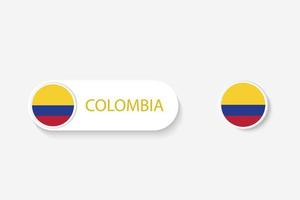 bandera de botón de colombia en ilustración de forma ovalada con palabra de colombia. y botón bandera colombia. vector