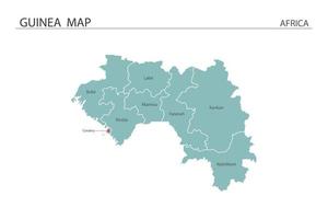 Ilustración de vector de mapa de guinea sobre fondo blanco. el mapa tiene toda la provincia y marca la ciudad capital de guinea.