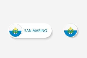 bandera de botón de san marino en ilustración de forma ovalada con palabra de san marino. y boton bandera san marino. vector