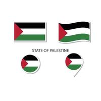conjunto de iconos del logotipo de la bandera del estado de palestina, iconos planos rectangulares, forma circular, marcador con banderas. vector