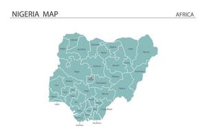 Ilustración de vector de mapa de nigeria sobre fondo blanco. el mapa tiene toda la provincia y marca la ciudad capital de nigeria.