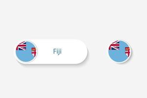 bandera de botón de fiji en ilustración de forma ovalada con palabra de fiji. y botón bandera fiyi. vector