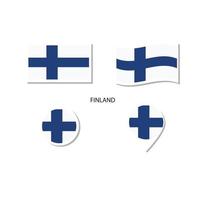 Conjunto de iconos del logotipo de la bandera de Finlandia, iconos planos rectangulares, forma circular, marcador con banderas. vector