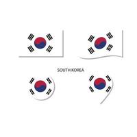 conjunto de iconos del logotipo de la bandera de corea del sur, iconos planos rectangulares, forma circular, marcador con banderas. vector