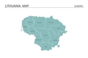 Lithuania map vector on white background. Map have all province and mark the capital city of Lithuania.