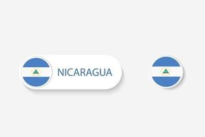 bandera de botón de nicaragua en ilustración de forma ovalada con palabra de nicaragua. y botón bandera nicaragua. vector