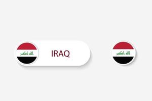 bandera de botón de irak en ilustración de forma ovalada con palabra de irak. y botón bandera irak. vector