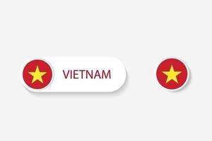 bandera de botón de vietnam en ilustración de forma ovalada con palabra de vietnam. y botón bandera vietnam. vector