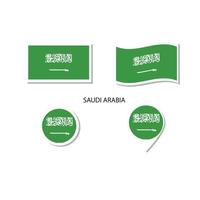 conjunto de iconos del logotipo de la bandera de arabia saudita, iconos planos rectangulares, forma circular, marcador con banderas. vector