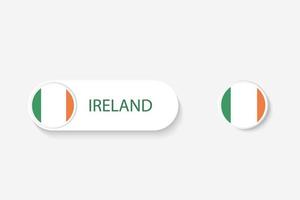 bandera de botón de irlanda en ilustración de forma ovalada con palabra de irlanda. y botón bandera irlanda. vector