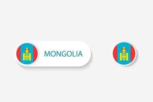 bandera de botón de mongolia en ilustración de forma ovalada con palabra de mongolia. y botón bandera mongolia. vector