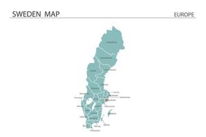 Vector de mapa de Suecia sobre fondo blanco. el mapa tiene toda la provincia y marca la ciudad capital de suecia.