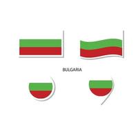 Bulgaria flag logo icon set, rectangle flat icons, circular shape, marker with flags. vector