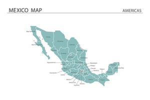 vector de mapa de México sobre fondo blanco. mapa tiene toda la provincia y marca la ciudad capital de mexico.