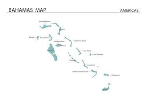 Ilustración de vector de mapa de Bahamas sobre fondo blanco. el mapa tiene toda la provincia y marca la ciudad capital de bahamas.