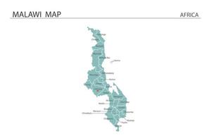 malawi mapa ilustración vectorial sobre fondo blanco. el mapa tiene toda la provincia y marca la ciudad capital de malawi. vector