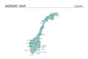 Noruega mapa vector sobre fondo blanco. el mapa tiene toda la provincia y marca la ciudad capital de noruega.