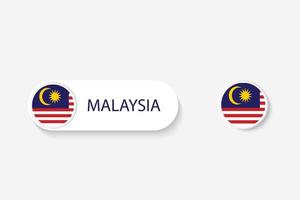 bandera de botón de malasia en ilustración de forma ovalada con palabra de malasia. y botón bandera malasia. vector